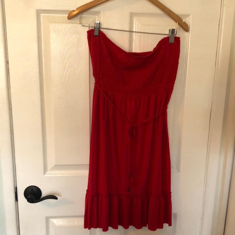Red Strapless  Casual Dress